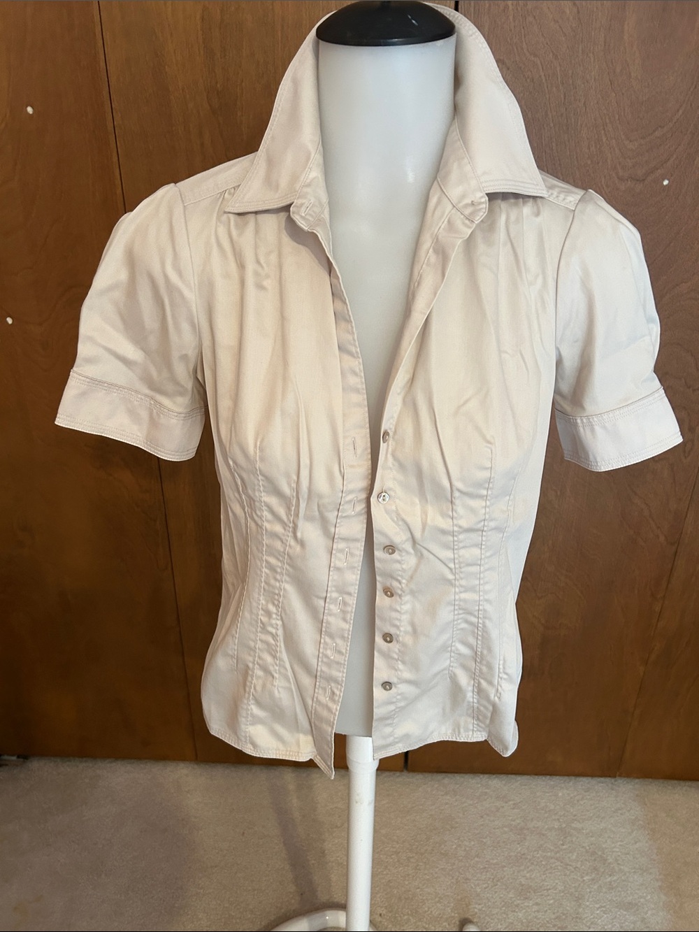 Classic Short-Sleeve Button Front Women's Top in Cream